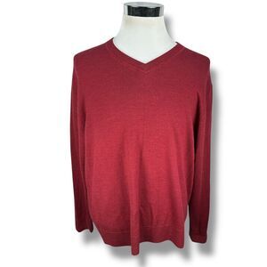 Raffi Sweater Men’s XL Red V-Neck Knitted 100% Merino Wool Lightweight Pullover